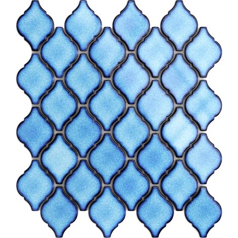 Ilcom mosaico in ceramica su rete per bagno e cucina 28.2cm x 25.2cm - Blue arabesque (1/5)
