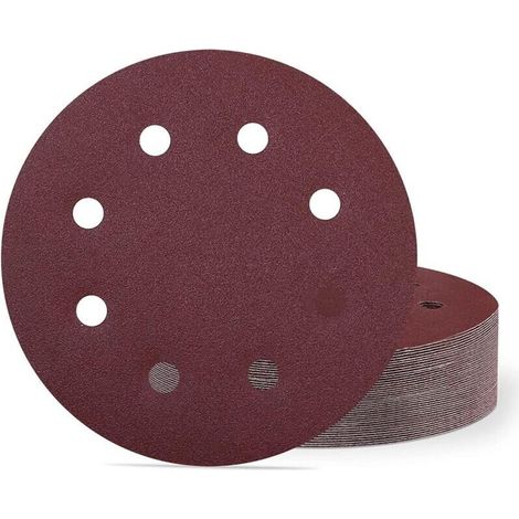 Lot de 40 disques abrasifs auto-agrippant de 180 mm - Grain 120 - 8 trous - Pour ponceuse murale et de plafond