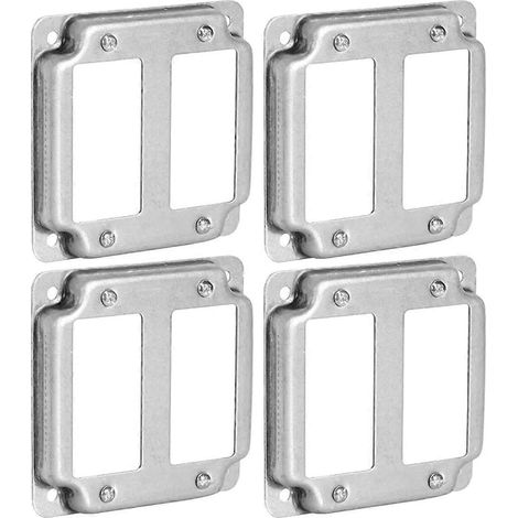 4 couvercles de boîte électrique double carrée de 4 pouces, surélevés de 1/2 pouce, travail apparent, acier galvanisé, coins écrasés (1/5)