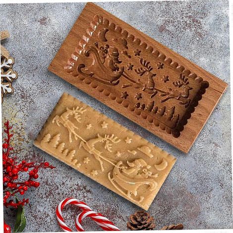 Tampons à biscuits de Noël, emporte-pièces en bois en forme de Père Noël et de rennes, moules à gaufrer pour biscuits, adaptés à la pâtisserie de Noël, à Pâques, aux décorations de cuisine pour Thanks (1/3)
