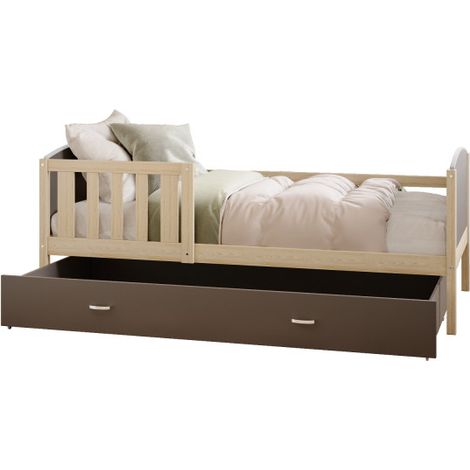 Lit enfant Tedy 90X190 cm - 1 Matelas , 1 Sommier et Tiroir inclus Pin - Gris