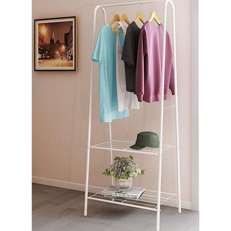 Kleiderständer Stahl - mit 2 Ablagen für Schuhe - L 59,5 x T 36,5 x H 160 cm - Weiß
