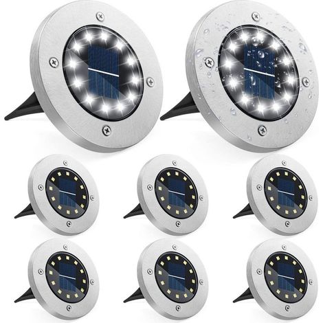 GROOFOO Lampe Solaire Jardin, 4 Piècfr 16 LED Lumière Solaire Extérieure Au Sol Imperméable Spot Encastrer Acier Inoxydable pour Chemin Terrace Cour Passerelle Souterraine Pelouse, Blanc froid (1/5)
