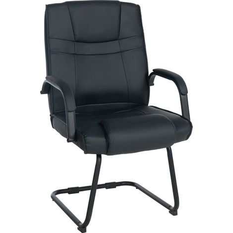 Sillón de oficina sin ruedas reposabrazos silla de visita carga máxima 180 kg en PVC negro estructura de metal negro BUR10718 (1/4)