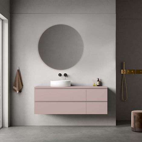 Mobile bagno sospeso reversibile 140 cm Rosa Retrò per Lavabo d'appoggio Specchio Tondo - Fiji Paint Top (1/4)