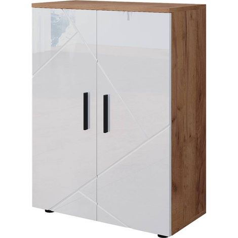 Meuble salle de bain Irma, Chêne doré/blanc brillant, 60x81cm, Vicco