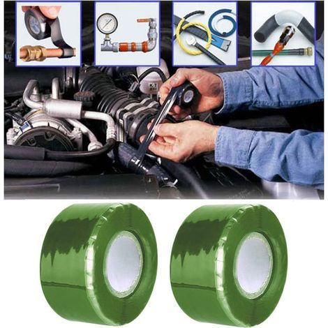 2 rolls of 1.5m green silicone tape, waterproof, for pipe repair and leaks, self-fusing tape, for garden and plumbing use (1/5)