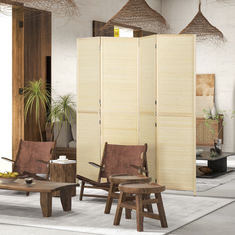 Paravent d'intérieur pliable à 4 panneaux. Paravent en rotin de bambou. 180 x 1,6 x 180 cm.