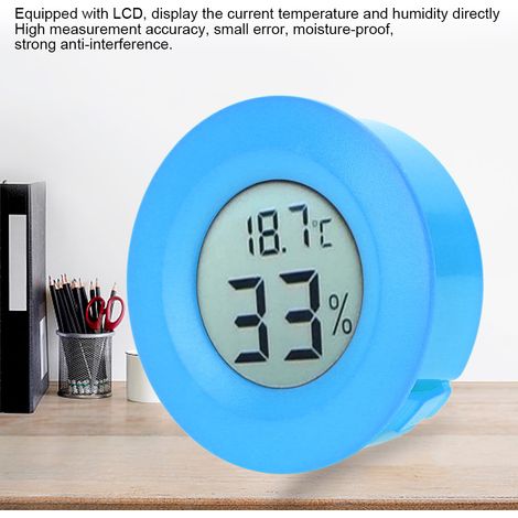 Petit thermomètre hygromètre rond encastrable numérique écran LCD capteur température humidité intérieur bleu ABS 45x14 mm vitrine réfrigérée 1 pièce pile LR44 non incluse (1/5)