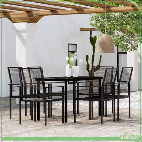 Ensemble à manger de jardin - FAFEICY - 3099200 - 6 personnes - Noir - Table verre & structure acier (1/5)