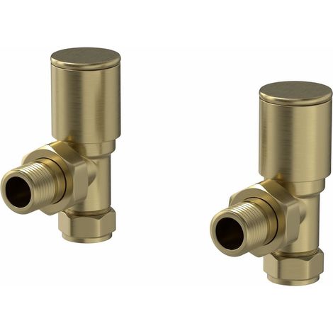 DuraTherm Angled Brushed Brass Radiator Valves - 15mm (1/3)