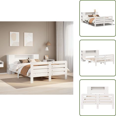 The Living Store Giroletto senza Materasso Bianco 150x200 cm Legno Massello Pino - Testiera letto