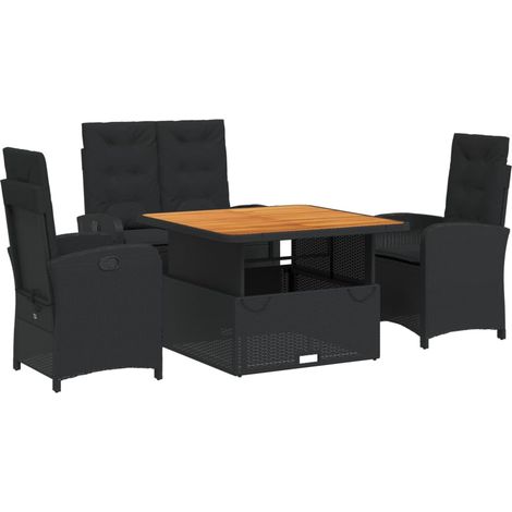 Maison Exclusive - 4-tlg. Garten-Essgruppe mit Kissen Schwarz Pol