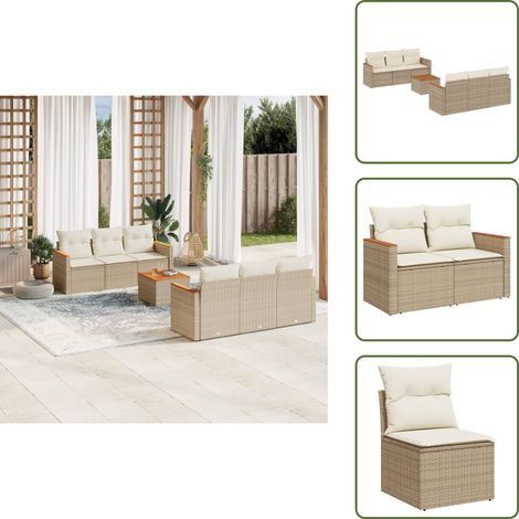 Salon de jardin avec coussins 7 pcs beige résine tressée - Ensemble Salon De Jardin - Mobilier De Jardin - Canapé Extérieur - Table De Jardin - Chaise Lounge (1/5)