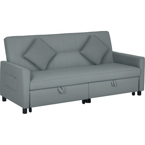 Sofabett, verstellbare 3-Sitzer-Couch mit Bettfunktion, Schlafsofa mit ausziehbarem Bett, Kissen, Grau
