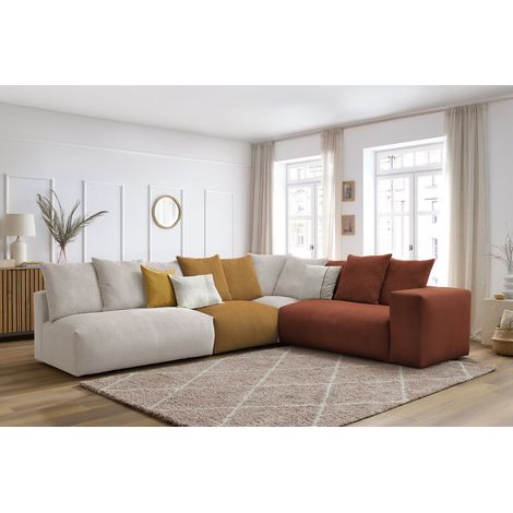 Bobochic – Canapé d'angle modulable 6 places – Velours côtelé doux et résistant – Longueur 322 cm – Confort équilibré – Design moderne (1/5)