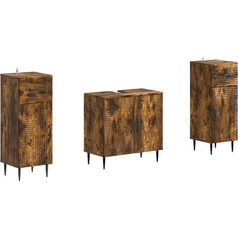 Maison Exclusive - Set di armadietti da bagno in 3 pezzi HAARLEM Rovere Fumo (1/5)