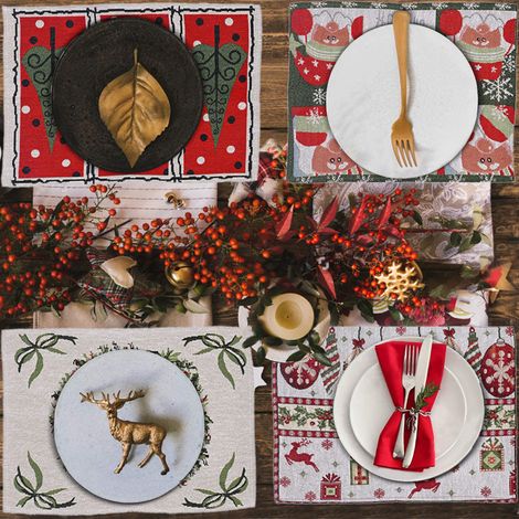 Set de 6 sets de table de Noël, tapis de table pour assiettes et bols, décoration de dîner de fête, nappe de table festif Xmas (1/4)