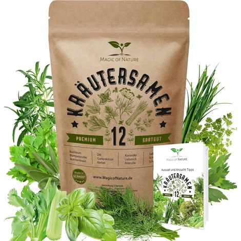 Kit Graines Aromatiques - 12 Variétés de Semences pour Jardin Balcon et Potager Surélevé avec Accessoires de Semis (1/5)