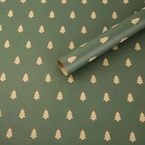 Papier cadeau kraft de Noël 75 x 50 cm, écologique, motif sapin de Noël vert, 5 pièces (1/5)