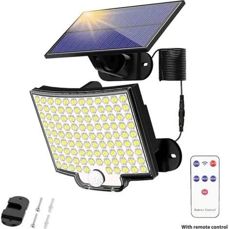 106 LED Lampe Solaire Extérieur Détecteur de Mouvement, 3000LM Lumiere Solaire Exterieur, 3 Modes Projecteur Solaire Exterieur, IP65 LED Spot Solaire (1 Pièce - 106LED Lumière Froide) (1/4)