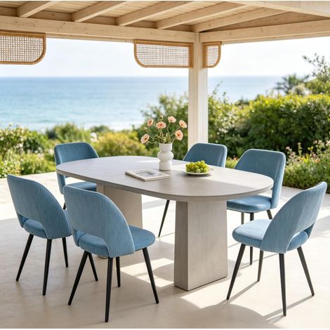 Lot de 6 chaises repas 48x45x80,5 cm tissu bleu, dossier ergonomique, gain de place – MEUBLIV (1/5)