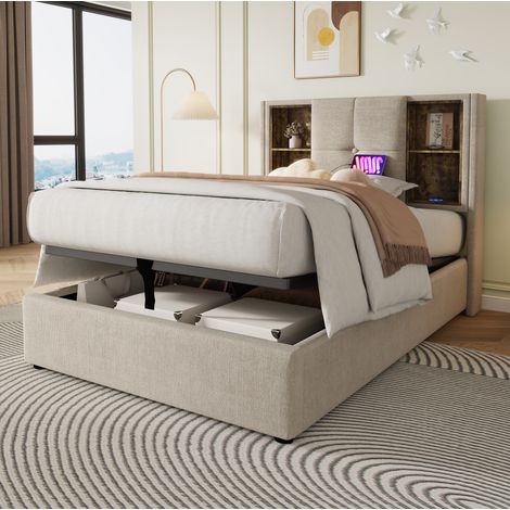letto contenitore 90x200 ricarica USB lino naturale OKMYHOME (1/5)