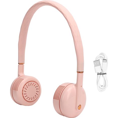 Ventilateur de cou rechargeable USB, portable ajustable pour voyage extérieur, refroidissement électrique rose