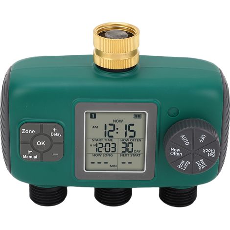 Programmateur d'arrosage 3 sorties raccord laiton étanche écran LCD minuterie arrosage régulateur irrigation filetage mâle NH4/3in (1/5)