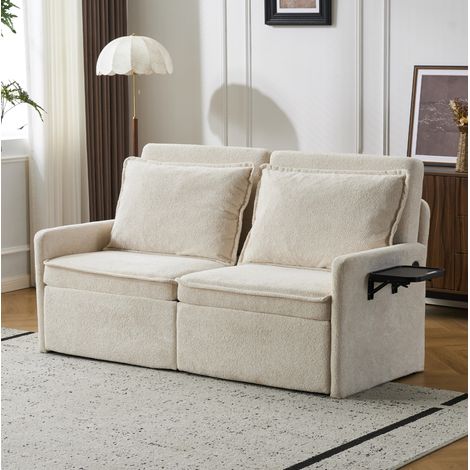 Canapé convertible 3-en-1 beige en chenille avec dossier réglable et ports USB/Type-C (1/5)