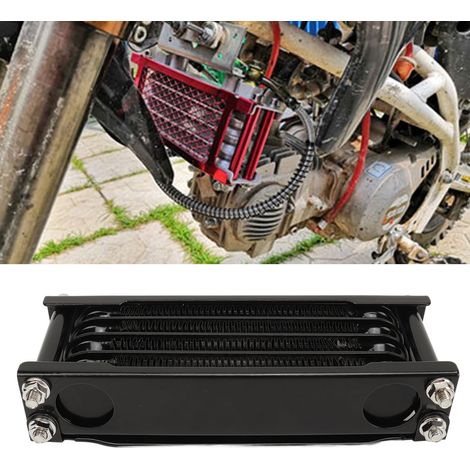 (À vendre avec le produit SKU1618220433111) Kit refroidisseur d'huile universel en aluminium à 4 rangées pour moto Honda Monkey 125-140 cm³, avec grand cache latéral et support plat noir. (1/5)