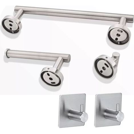 5-teiliges Badezimmer-Accessoire-Set: Handtuchhalter, Toilettenpapierhalter, selbstklebender Haken, multifunktionales silberfarbenes Set (1/5)