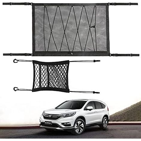 Rete portaoggetti per auto – Elastica, universale, si fissa al soffitto, al bagagliaio o tra i sedili – 40 × 60 cm, nera