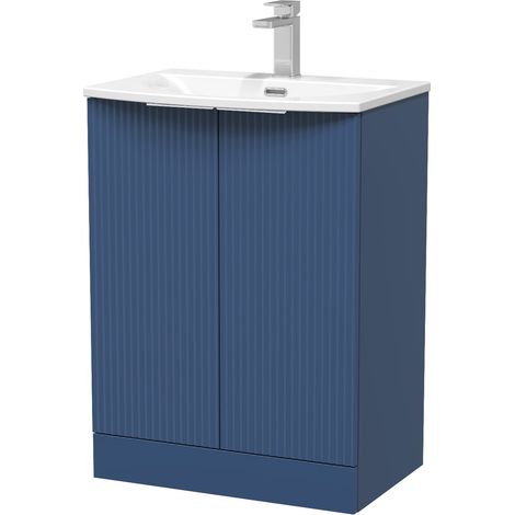 Hudson Reed Fluted Satin Blue 600mm 2 Door Vanity Unit and Curved Ceramic Basin - DFF325G (1/2)