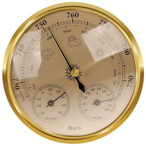 Analoge Wetterstation – Analoge Wetterstation für drinnen und draußen – beste Wahl aus Barometer, Thermometer und Hygrometer – geeignet für Garten, Schlafzimmer (Gold, 128 mm) (1/5)