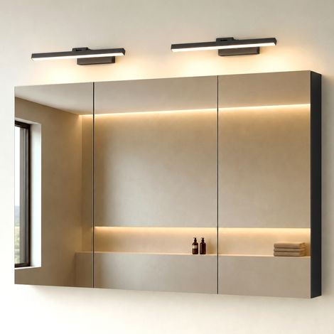 Mai & Mai – Armoire murale de salle de bain 120x15x70cm – 3 portes – Miroir argenté sans cuivre – 2 lampes LED rotatives 40cm – Étagères ajustables - SpiegelSR-02 (1/5)