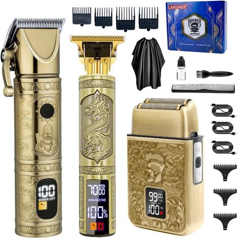 Tondeuse à cheveux pour homme, kit et ensembles de tondeuse à barbe, tondeuse à cheveux sans fil pour homme, rasoirs électriques, machine de coupe de cheveux avec écran LED (bronze-3 (1/5)