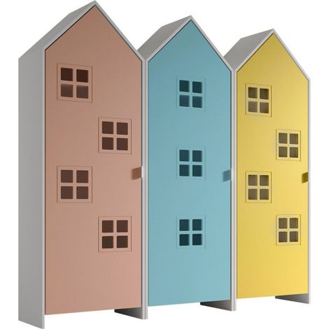 Pack - 3 Armoires Enfant "Casami Bruges" 171cm Rose, Bleu & Jaune (1/2)