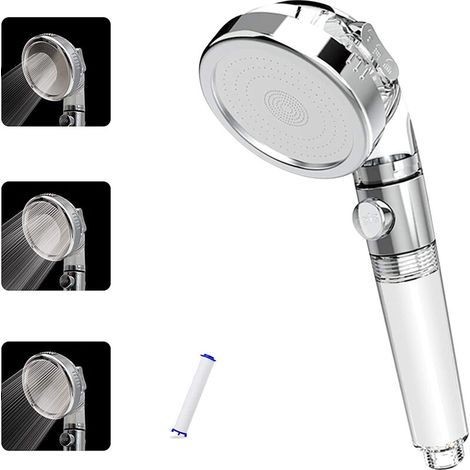 Pressure-increasing shower head, power shower handheld filtered hard water, ion shower head and bathtub faucet hose kit with stop button, easy-to-install shower handle with cotton filter to soften wat (1/5)