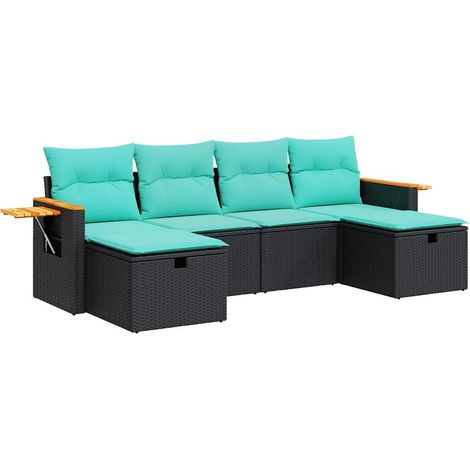 Set de sofás de jardín 6 piezas y cojines ratán sintético negro vidaXL