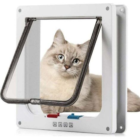 Chatière Chatière Fermeture Magnétique 4 Voies pour Chats, Grands Chiens 23,5 25 5,4 cm Porte pour Chien Chat Porte pour Animaux de Compagnie, Installation Facile avec Cadre Télescopique (1/4)