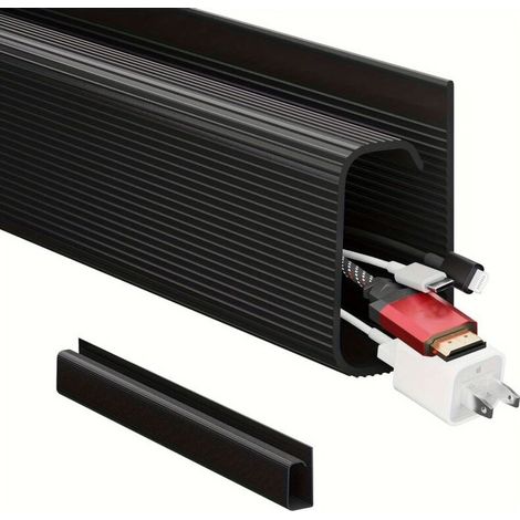 Lot de 2 organiseurs de câbles sous bureau en PVC avec passe-câbles caché, 40 cm, noir, adapté au bureau et à la maison.