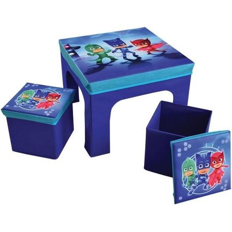 Tisch mit 2 Aufbewahrungshockern - FUN HOUSE - PYJAMASQUES - 40 x 50 x 50 cm