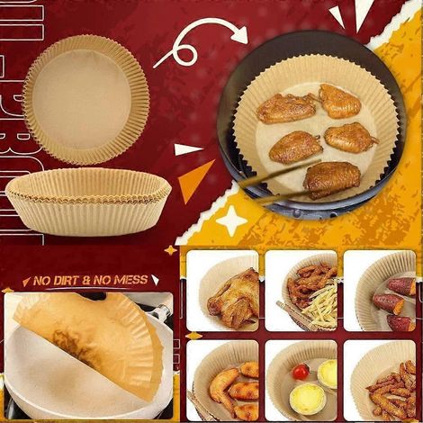 Lot de 50 feuilles de papier sulfurisé jetables de 16 cm pour friteuse à air chaud, antiadhésives, rondes, en pâte de bois, pour cuiseur vapeur, livraison directe. (1/2)