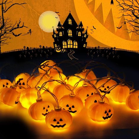LED-Lichterkette, Kürbis-Lichterkette, Halloween-Kürbislaterne, 2 m, 20 LEDs, batteriebetrieben, Kürbislichter, Lichterketten, Glühbirnen, Lampendekoration für Halloween-Weihnachtsbeleuchtung (1/5)