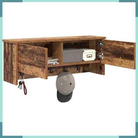 874345 Porte-manteau mural avec étagère Bois ancien 80 x 20 x 30 cm (1/5)