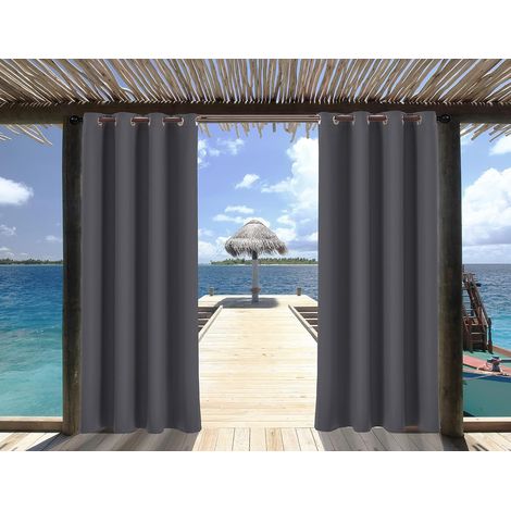 Dark grey waterproof outdoor curtain, blackout curtains with eyelets for garden, patio, balcony, gazebo, 2 panels (132.9 x 238.9 cm) (1/5)