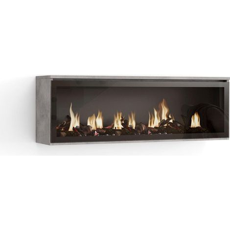 Skraut Home – Cheminée électrique LED effet flamme 107x38x25cm – 3 niveaux d'intensité – Télécommande incluse – Style moderne ciment