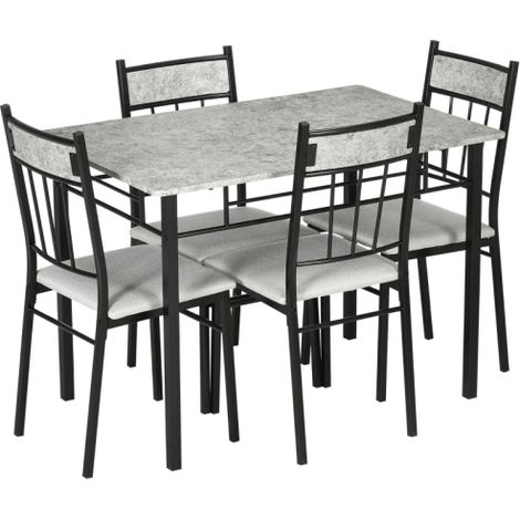 Five-Piece Grey and Black Marble Effect Dining Table Set for Stylish Home Décor (1/5)