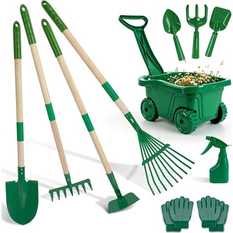 Outils Jardinage Enfant 3 Ans - 11 Kit Exterieur Jardin Brouette set jardinage enfant, robuste, portable, métallique, bois, usage jardin, plage, neige, jouet cadeau jeux pour enfant (1/5)